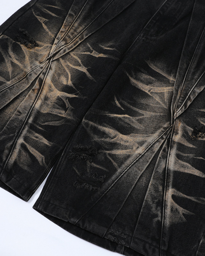 Vintage Washed Panel Stitch Denim Shorts