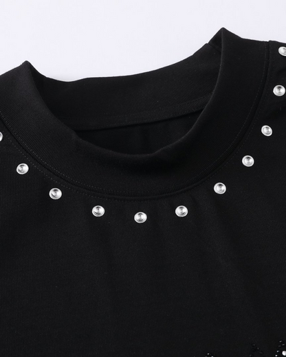 Minimal Studded Letter Print Street T-Shirt