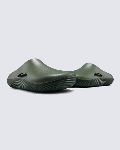 Minimalist Wave Sole Slip-On Sandals - Army Green