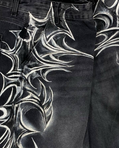 American Vintage Washed Tribal Print Denim Shorts