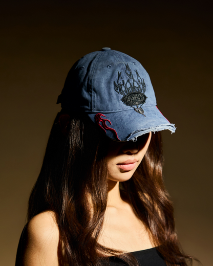Vintage Washed Flame Embroidery Cap