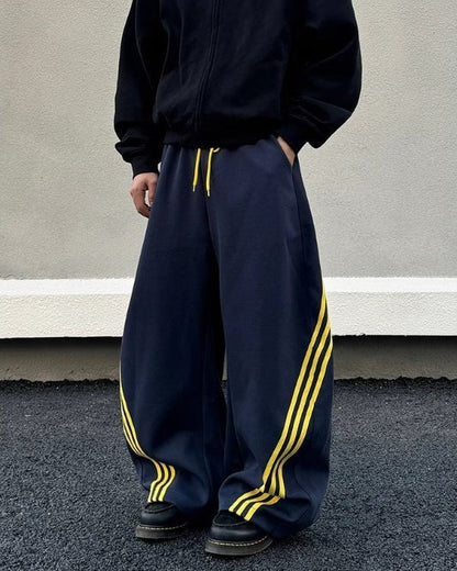 Wide-Leg Athletic Track Pants with Striped Design