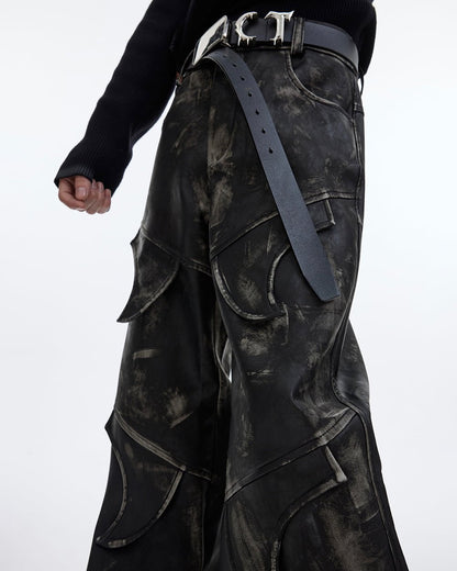 Niche Deconstructed Vintage Heavyweight PU Leather Pants