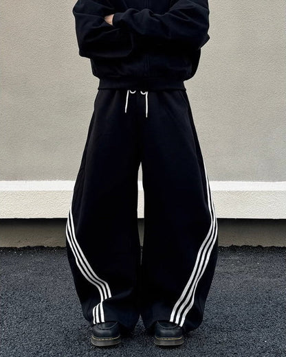 Wide-Leg Athletic Track Pants with Striped Design