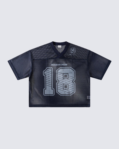 Black Mesh Number Print V-Neck T-Shirt