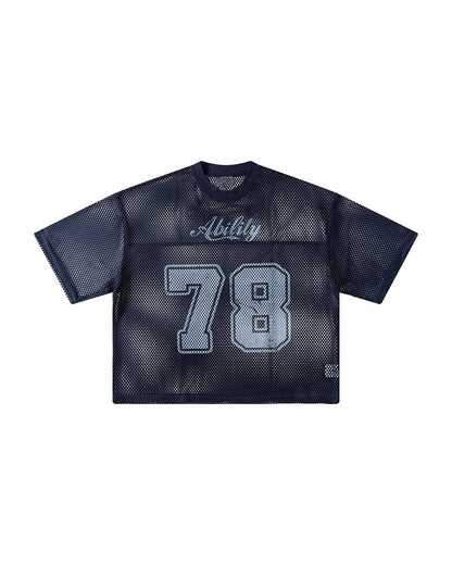 Black Mesh Number Print V-Neck T-Shirt