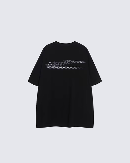 Gothic Chain Print Oversized Black T-Shirt