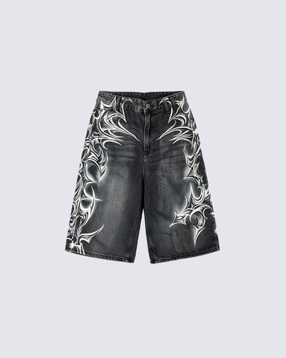 American Vintage Washed Tribal Print Denim Shorts
