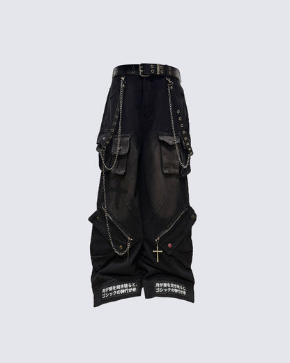 Gothic Streetwear Cross-Chain Cargo Pants(Includes Belt)