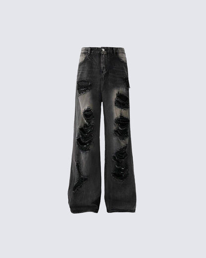 Distressed Ripped Black Denim Pants