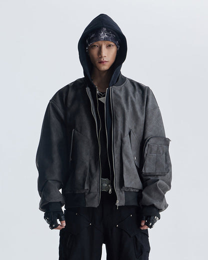Black Layered Hooded Couple Jacket