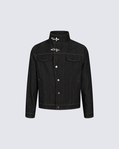 Stand Collar Buckle Denim Jacket