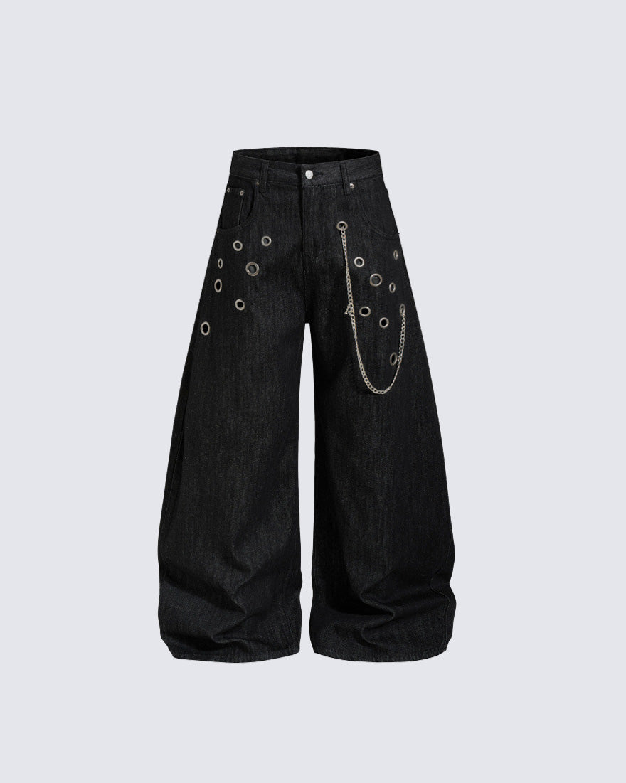 Denim Wide Leg Grommet Versatile Pants