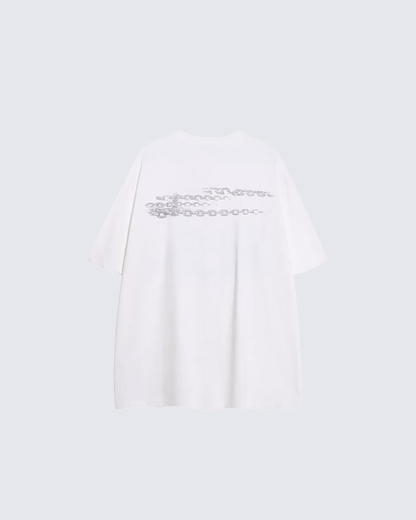 Gothic Chain Print Oversized Black T-Shirt