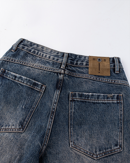 Retro Curved Blade Wide-Leg Denim Pants