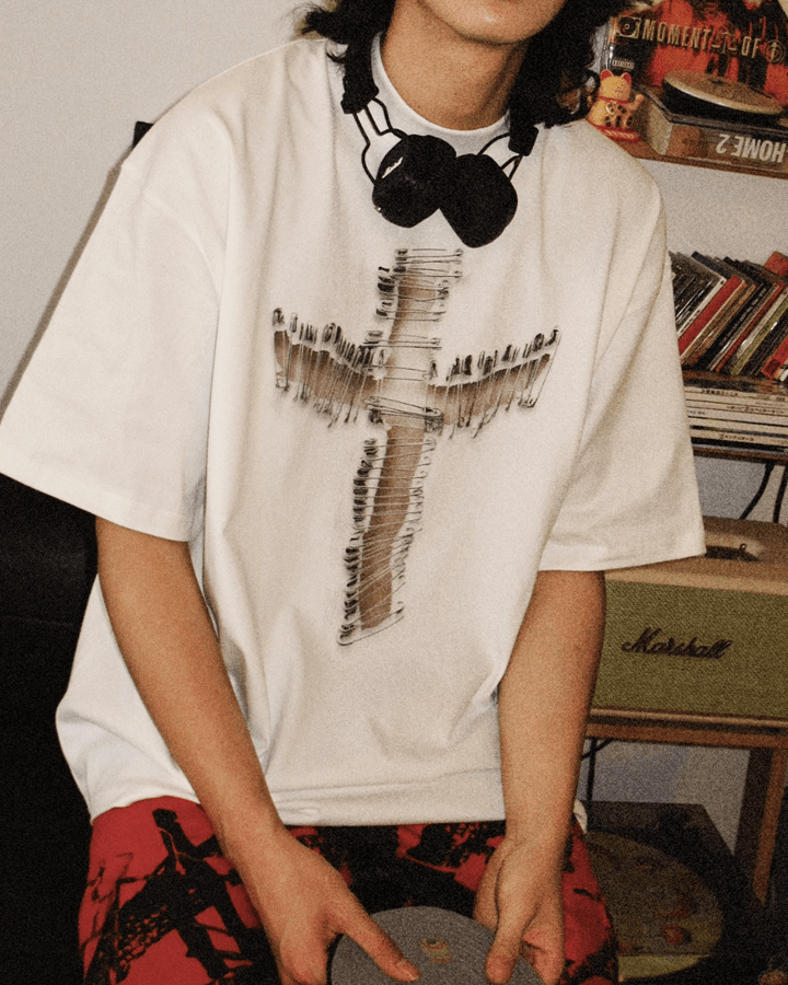Distressed Cross Graphic Long Sleeve T-Shirt
