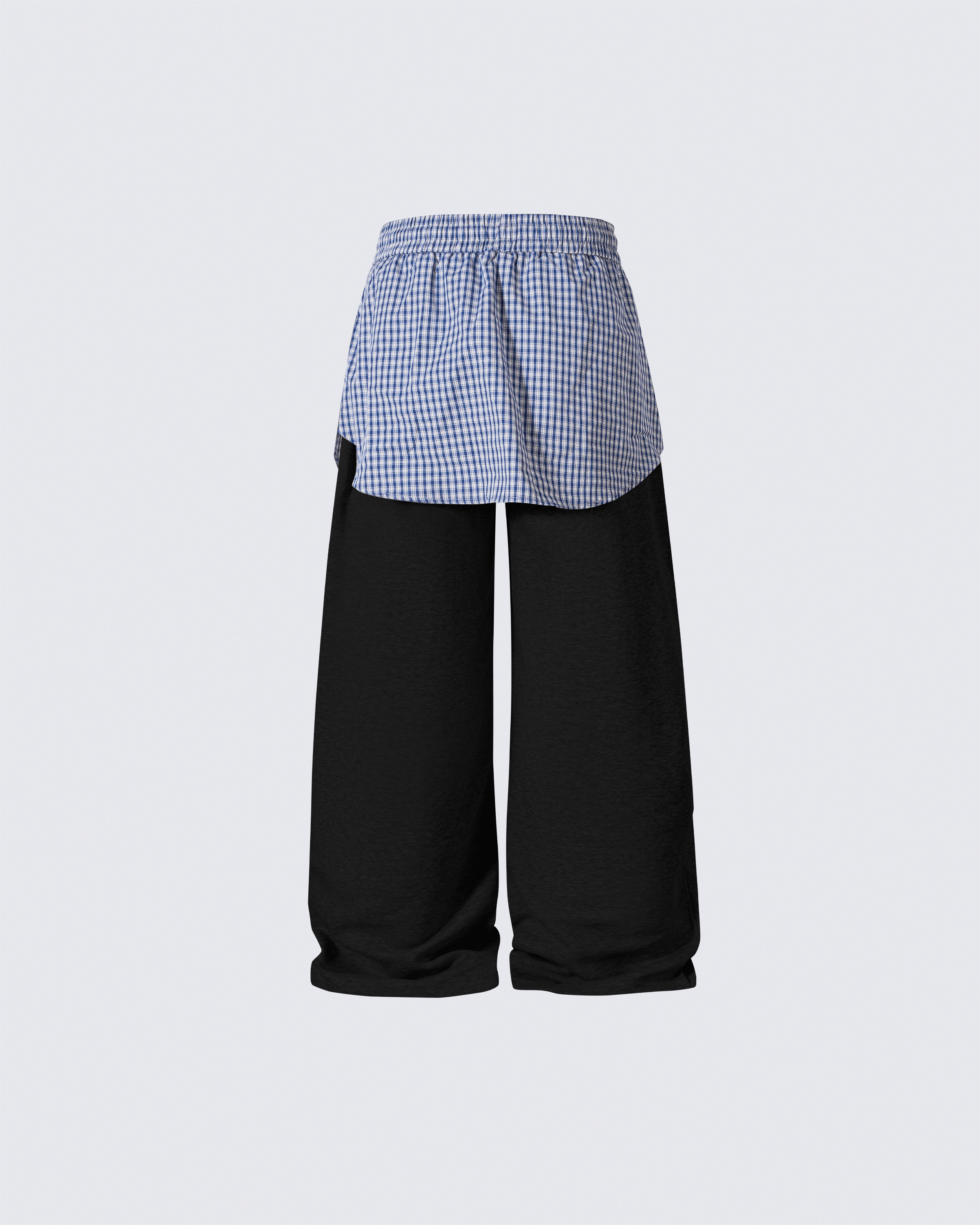 Plaid Shirt-Waist Wide-Leg Sweatpants
