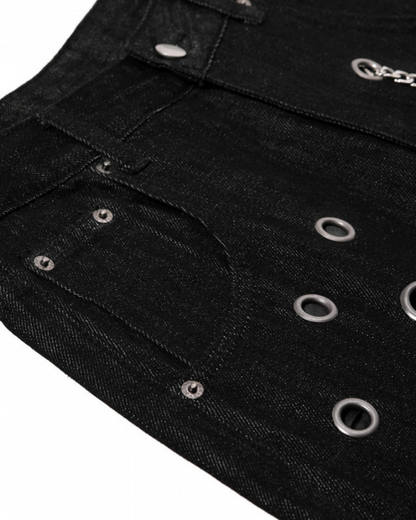 Denim Wide Leg Grommet Versatile Pants