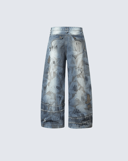 Heavy Stitch Patchwork Wide-Leg Jeans