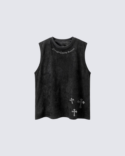 Gothic Cross Washed Sleeveless Tank