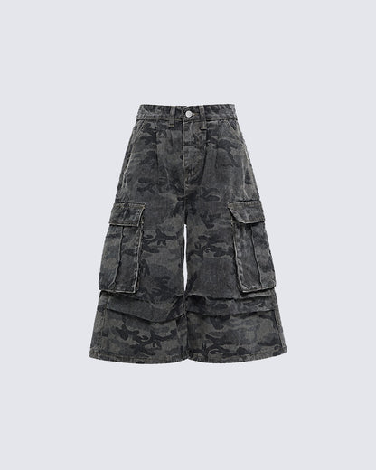 New Camo Layered Cargo Shorts
