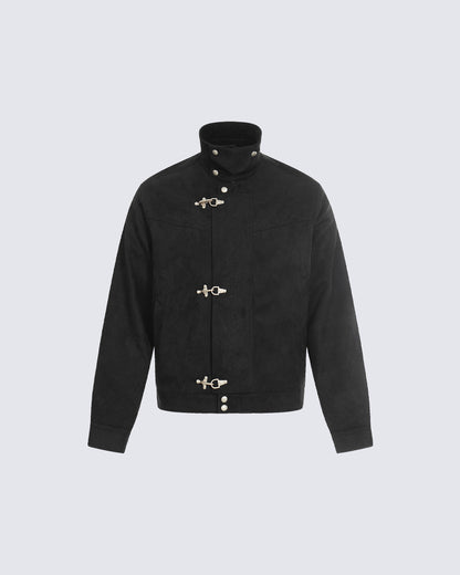 Stand Collar Buckle Embroidered Jacket