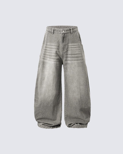Baggy Washed Denim Scimitar Pants