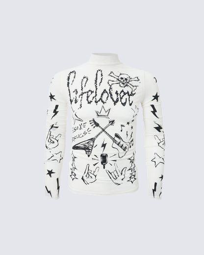 Gothic Rock Graphic Sheer Mesh Long Sleeve Tee