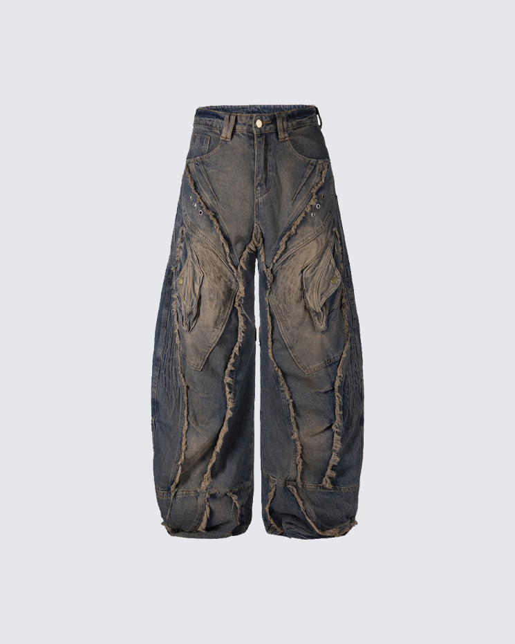 Heavy Deconstructed Washed Jeans