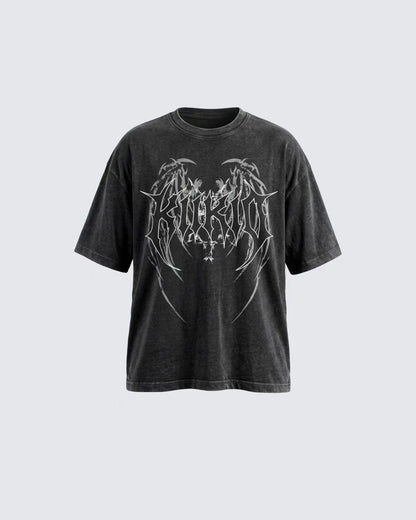 KIIKIO American Vintage Washed Gothic Print T-Shirt