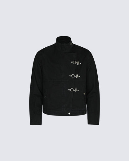 Buckled Stand-Collar Aircraft Buckle Utility Jacket