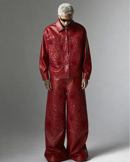 Faux Leather Jacket with Spiderweb Panels