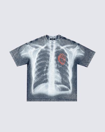 X-Ray Print Graphic T-Shirt with Red Heart Detail