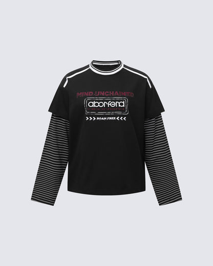 Fake Two-Piece Printed Long Sleeve T-Shirt