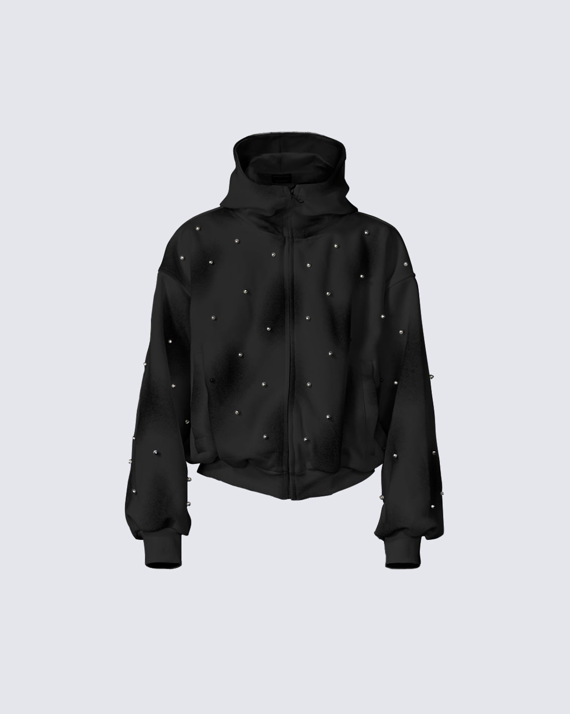 Pearl-Detailed Dirty Wash Zip Hoodie Jacket