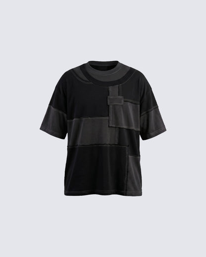 New Patchwork Panel Short Sleeve T-Shirt