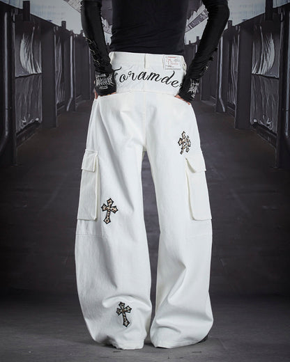 Vintage Cross Patch Embroidered Cargo Pants