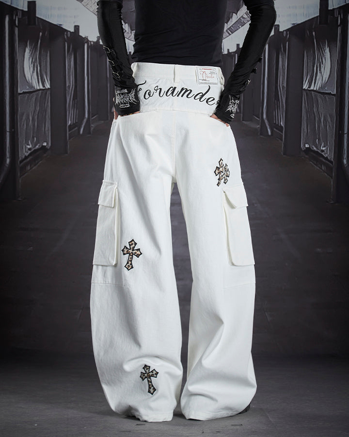 Vintage Cross Patch Embroidered Cargo Pants