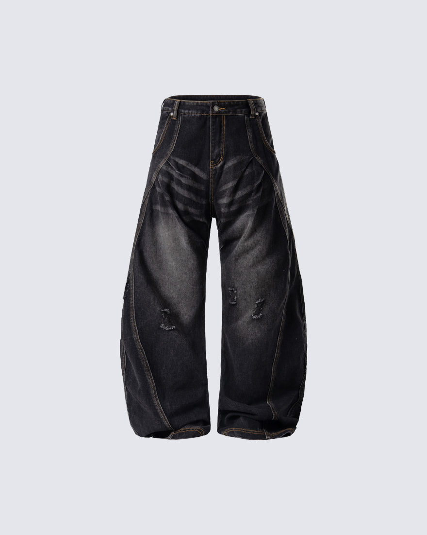 Distressed Deconstructed Washed Curved-Leg Jeans – VELTA™