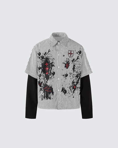 Gothic Graffiti Stripe Layered Shirt