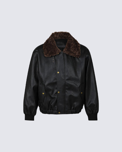 Vintage Mountain Eagle Detachable Leather Jacket