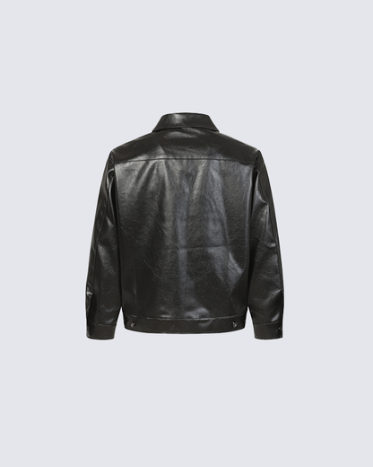 Faux Leather Jacket with Spiderweb Panels