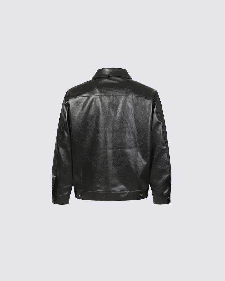 Faux Leather Jacket with Spiderweb Panels