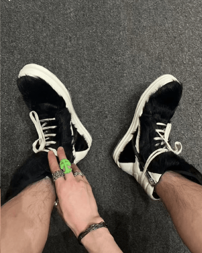 Faux Fur Contrast Lace-Up High Top Sneakers