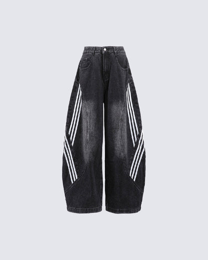 Washed Side Stripe Panel Denim Pants