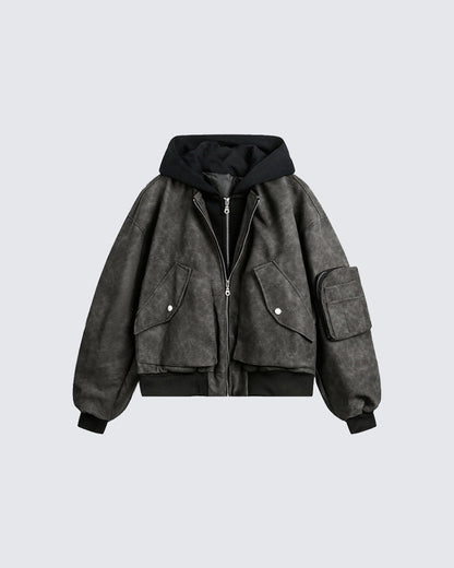 Black Layered Hooded Couple Jacket