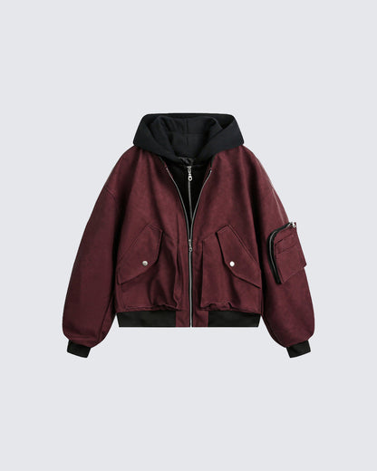 Black Layered Hooded Couple Jacket