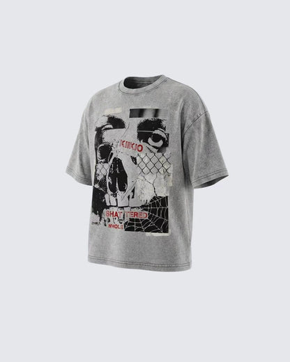Vintage Washed Skull Graphic Oversized T-Shirt