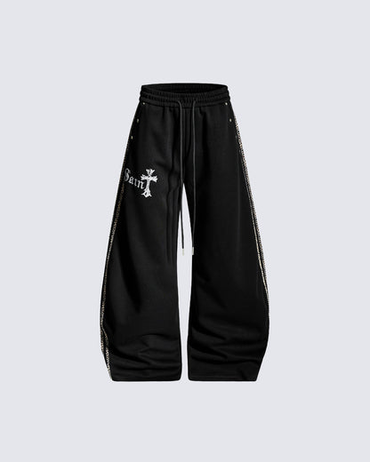 Winter Cross Print Wide-Leg Sweatpants