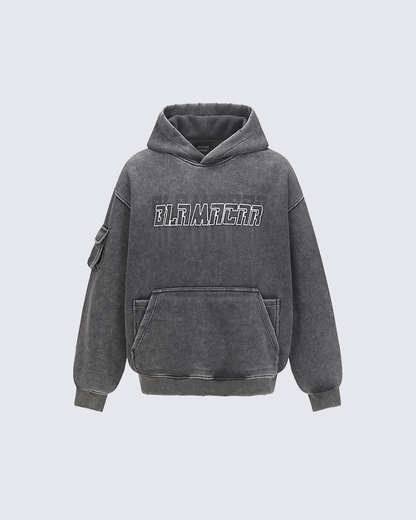 Washed Letter Print Hoodie with Utility Pocket